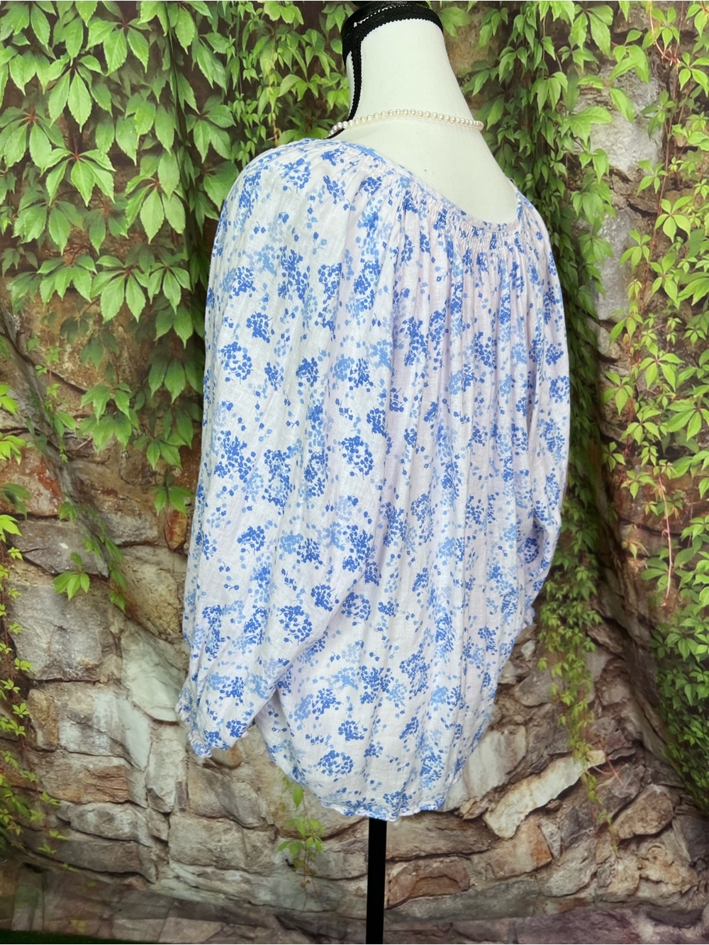 RAILS Blush and Blue Ruffle Cuff Button Front Floral Cottagecore Blouse, XXL - Picture 7 of 12